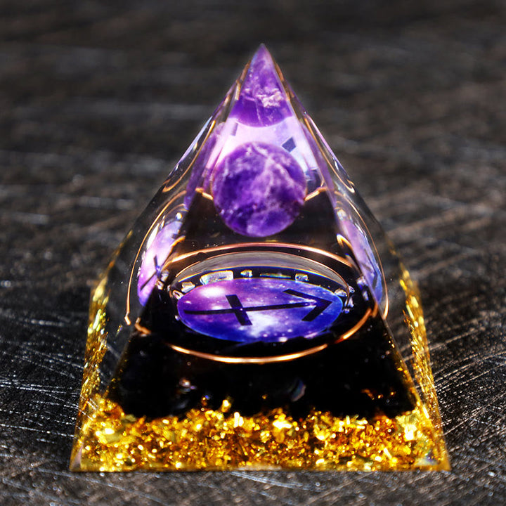 Boule d'améthyste Olivenorma Gravier d'obsidienne Zodiaque Sagittaire Pyramide d'orgone 