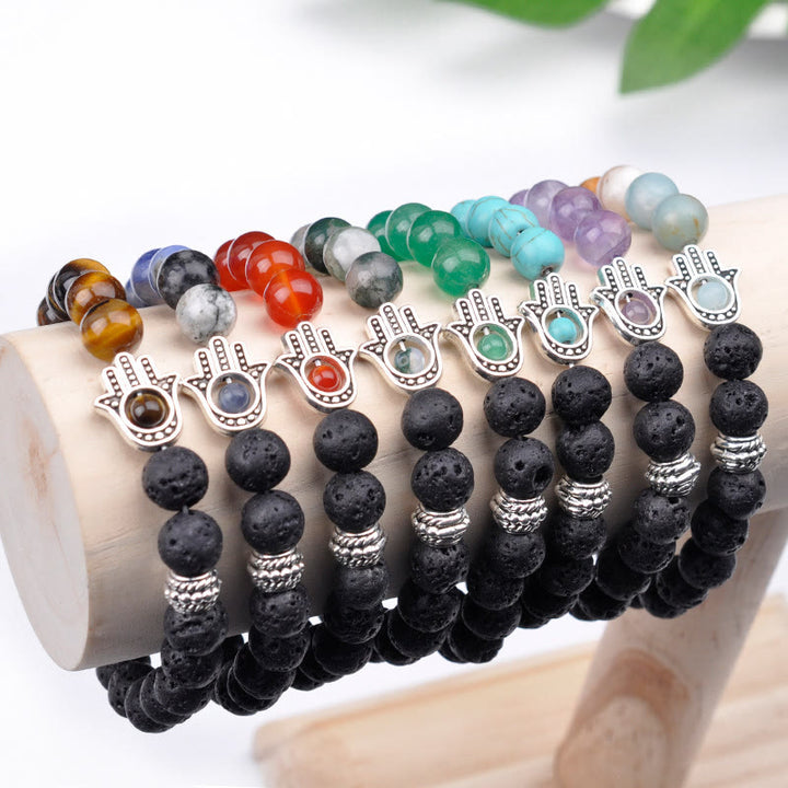 Bracelet pendentif Hamsa en perles de pierre naturelle fait main Olivenorma