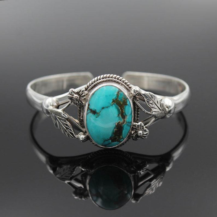 Bracelet turquoise à fleurs gravées vintage Olivenorma
