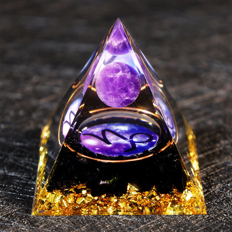 Boule d'améthyste Olivenorma Gravier d'obsidienne Zodiac Capricorne Pyramide d'orgone 