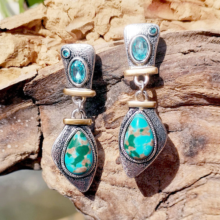Boucles d'oreilles en argent avec topaze bleue et pierre empereur Olivenorma 