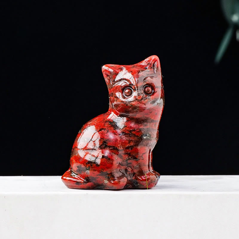 Décoration en pierre précieuse sculptée en forme de chat porte-bonheur en cristal naturel Olivenorma - Pierre de sésame rouge - image 19