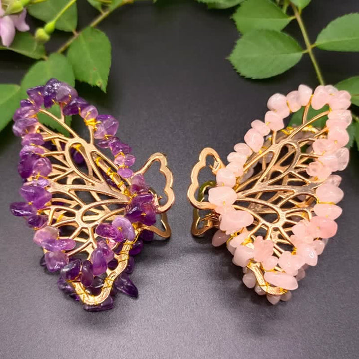 Épingle à cheveux en forme de papillon en améthyste ou quartz rose