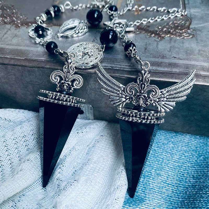 Pendule étoile ailes d'ange en cristal d'obsidienne Olivenorma