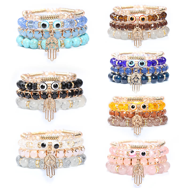 Ensemble de bracelets à quatre rangs de perles Evil Eye Hamsa Olivenorma 