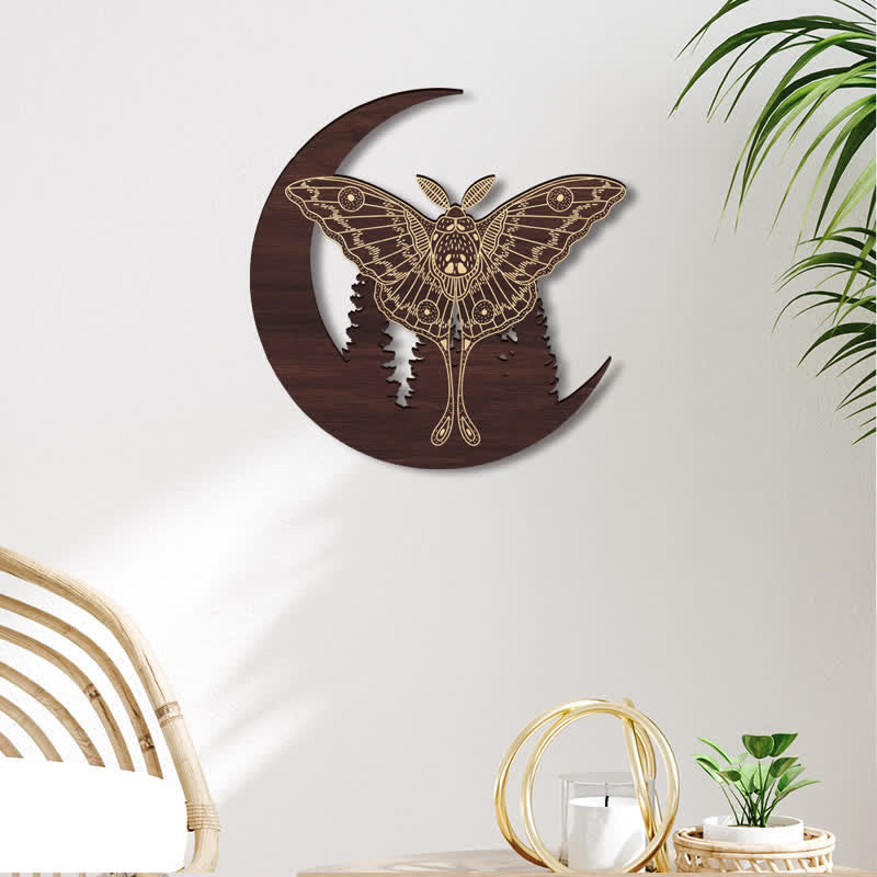 Décoration murale en bois de papillon croissant de lune Olivenorma
