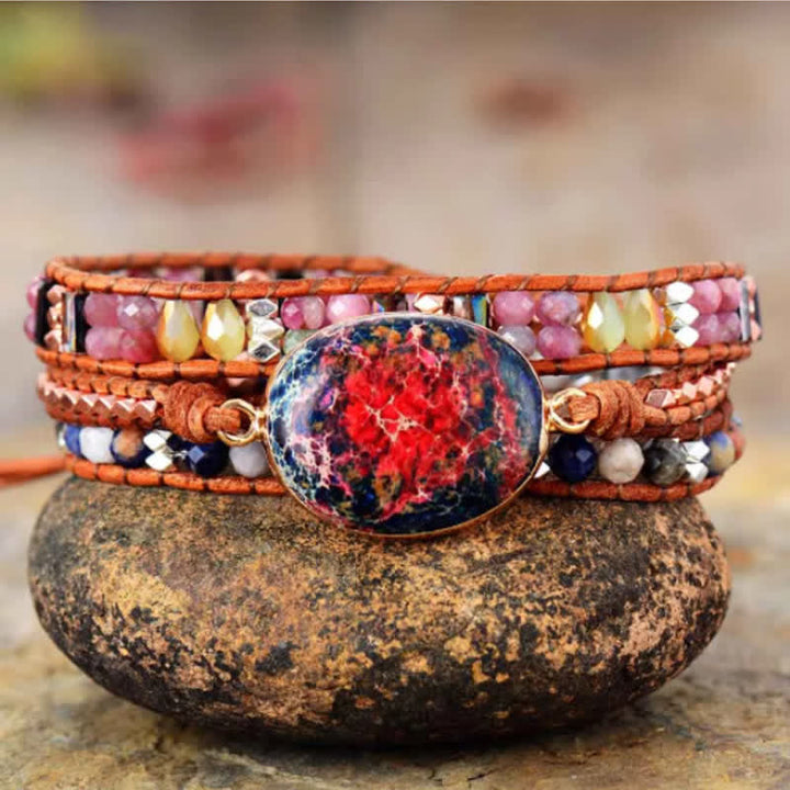 Bracelet enroulé en pierre naturelle d'agalmatolite rose empereur Olivenorma 