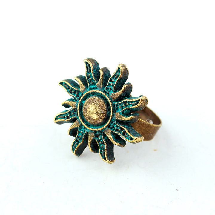Bague soleil vert foncé en bronze exotique gothique Olivenorma