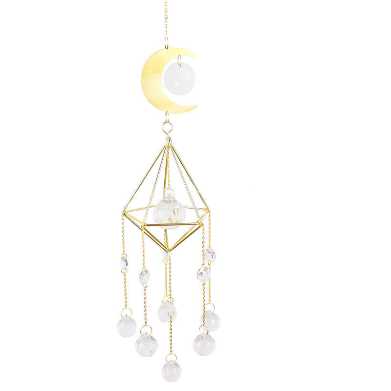 Carillon éolien en cristal transparent avec capteur de soleil et lune