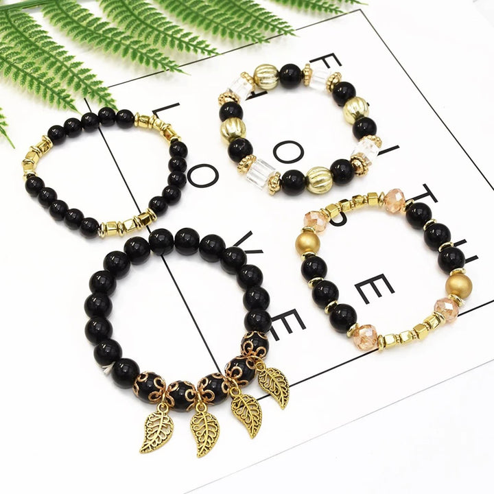 Ensemble de bracelets multicouches avec pendentif en feuille de Bohème Olivenorma