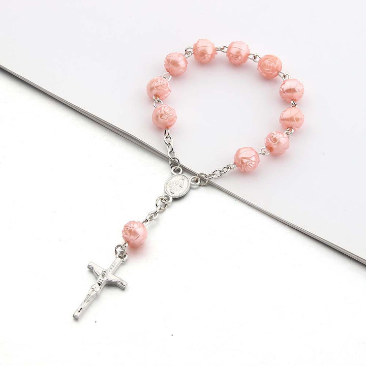 Bracelet en perles et croix en forme de cœur Olivenorma