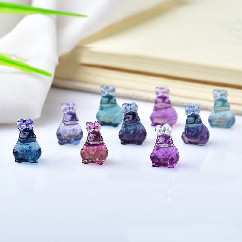 Décoration en pierre précieuse de lapin en fluorite de couleur naturelle Olivenorma