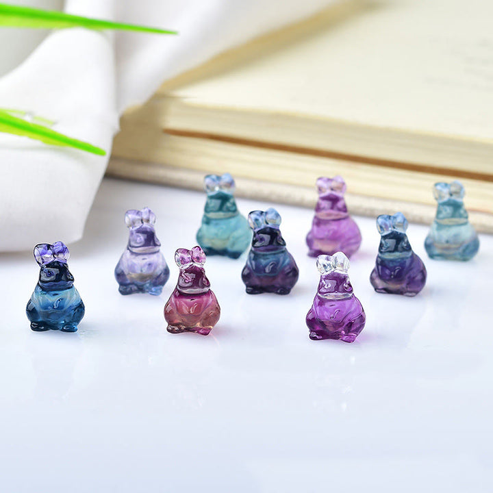 Décoration en pierre précieuse de lapin en fluorite de couleur naturelle Olivenorma
