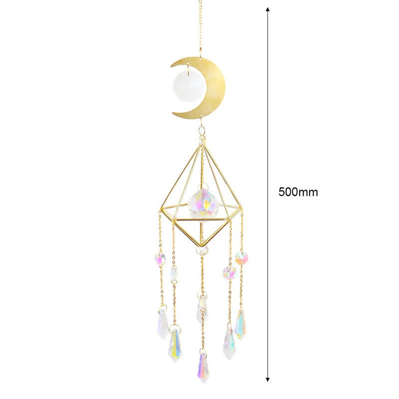 Carillon éolien en cristal transparent avec capteur de soleil et lune