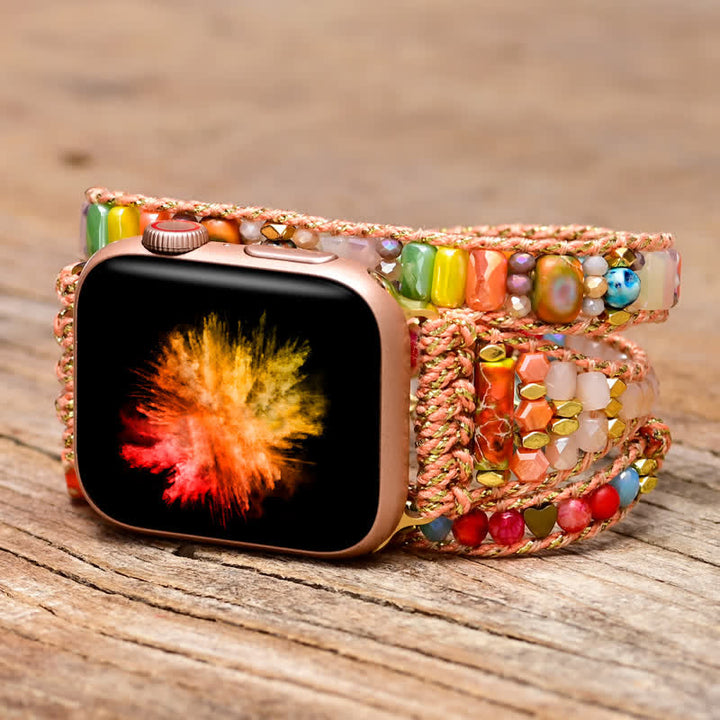 Bracelet enveloppant pour Apple Watch avec cristaux roses naturels et pierres précieuses colorées Olivenorma