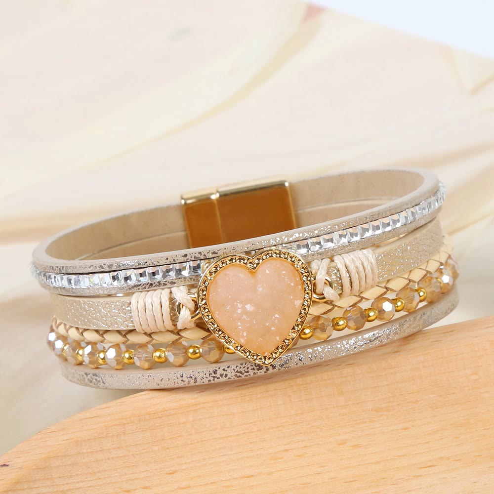 Bracelet en cuir tressé multicouche en forme de cœur Olivenorma