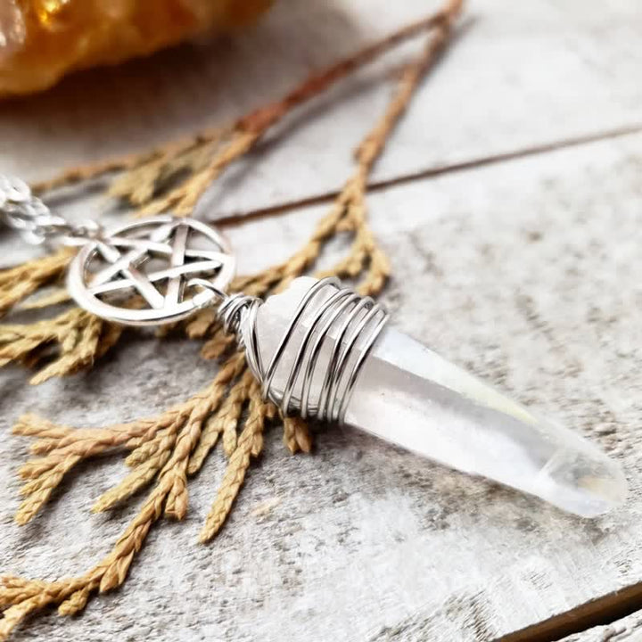 Collier de sorcière en quartz pentagramme Olivenorma 