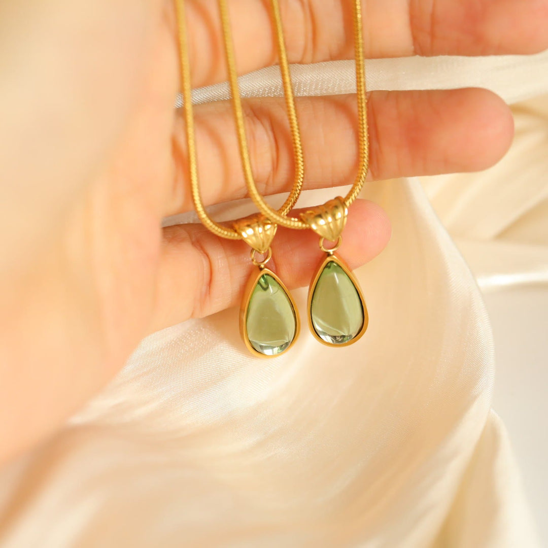 Collier pendentif en forme de goutte d'aventurine verte et aigue-marine Olivenorma