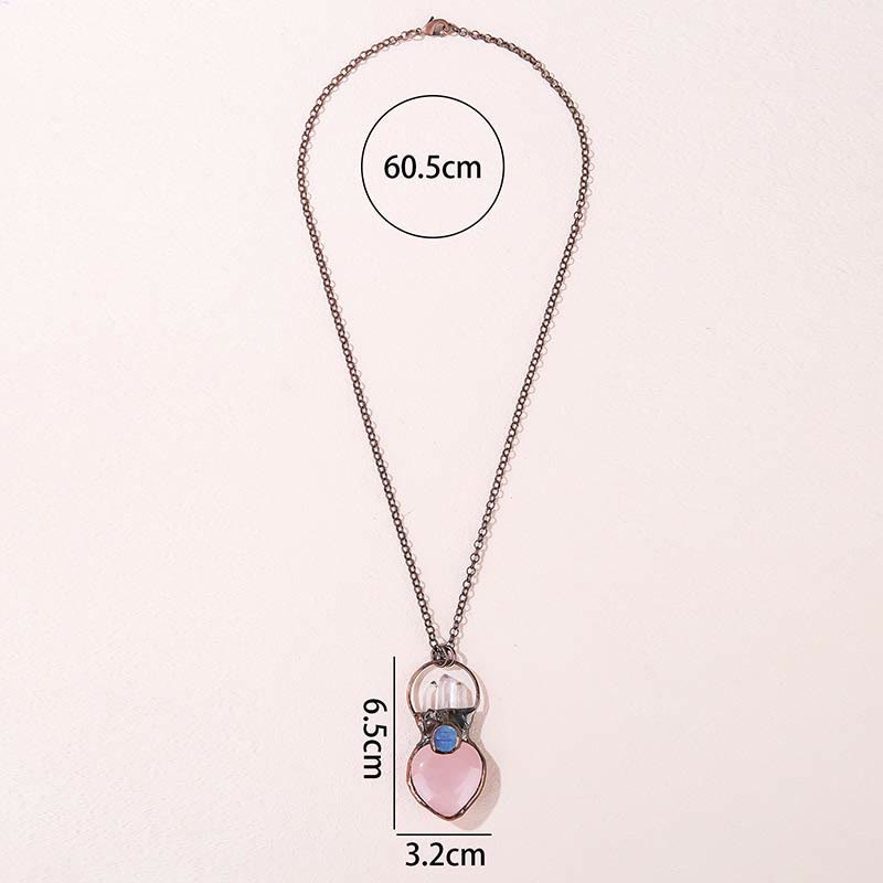 Collier chaîne pull irrégulier en quartz rose naturel en forme de cœur Olivenorma 