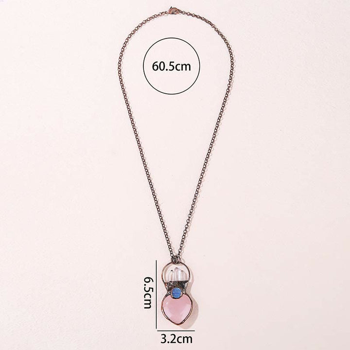 Collier chaîne pull irrégulier en quartz rose naturel en forme de cœur Olivenorma 