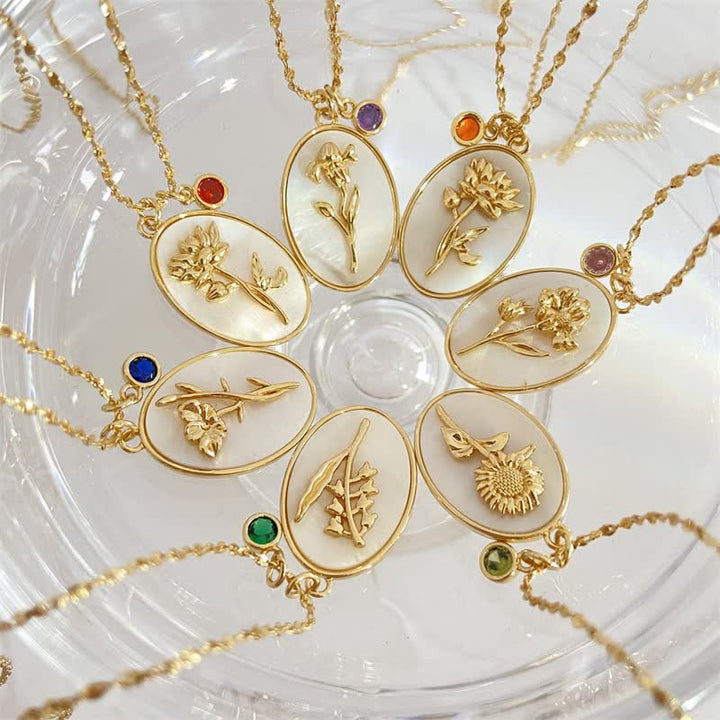 Collier avec pierre de naissance et fleur de naissance Olivenorma