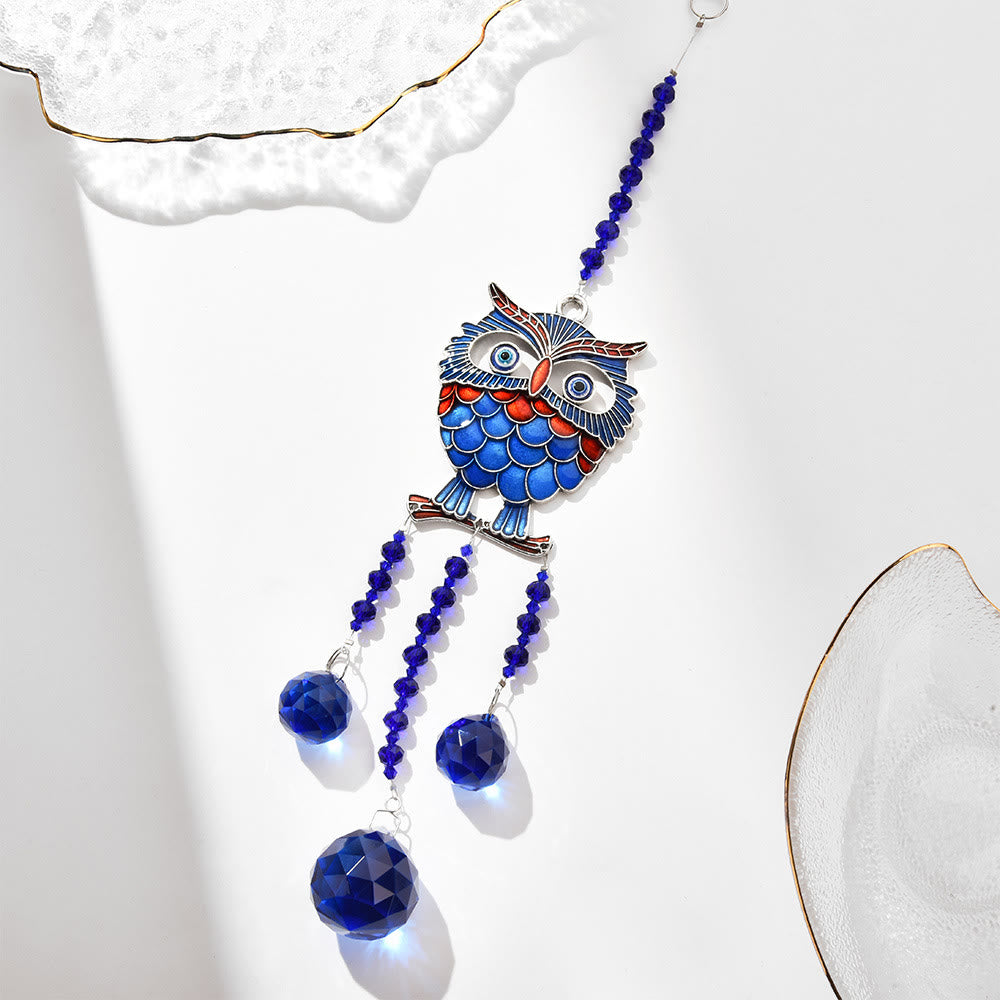 Décoration murale hibou mauvais œil en zircon bleu Olivenorma