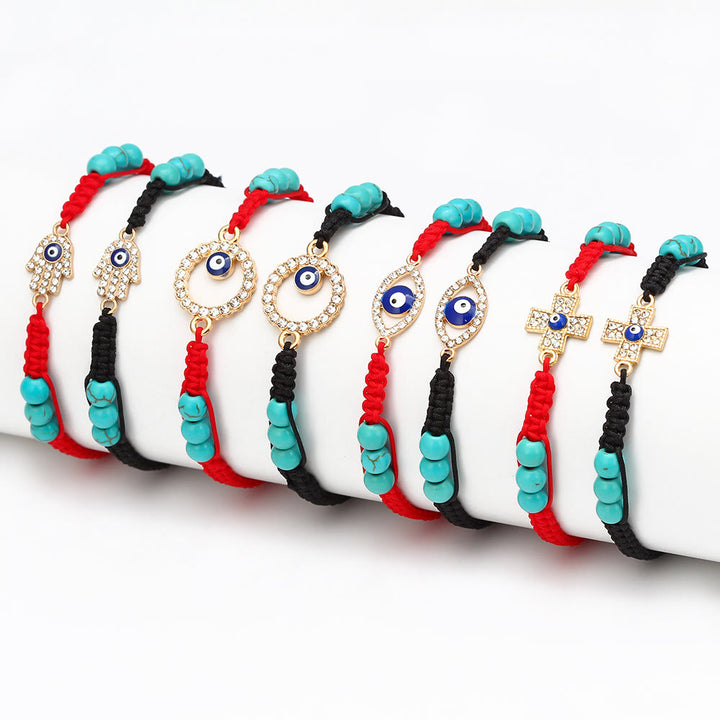 Bracelet tressé ajustable Olivenorma en zircon blanc turquoise contre le mauvais œil