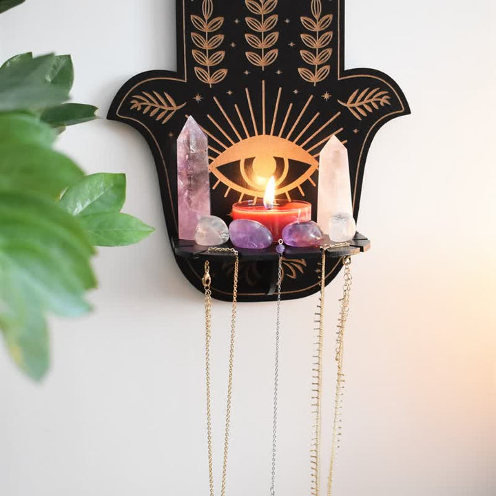 Etagère en cristal pour autel avec motif floral, soleil et lune, main de Hamsa Olivenorma 