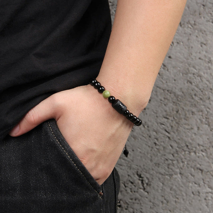 Bracelet tissé pour homme en onyx noir naturel avec signe du zodiaque Olivenorma