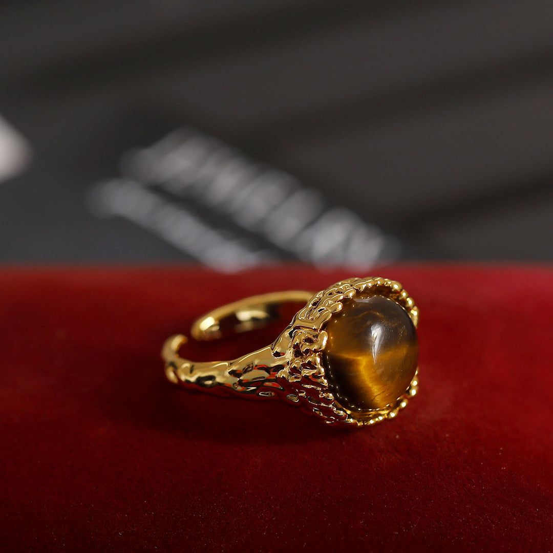 Bague ouverte vintage en pierre naturelle d'œil de tigre Olivenorma