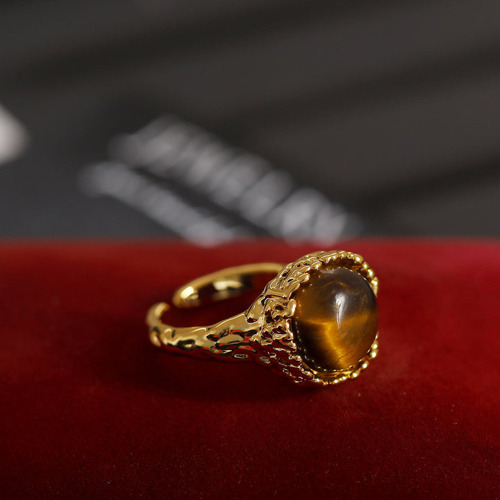Bague ouverte vintage en pierre naturelle d'œil de tigre Olivenorma