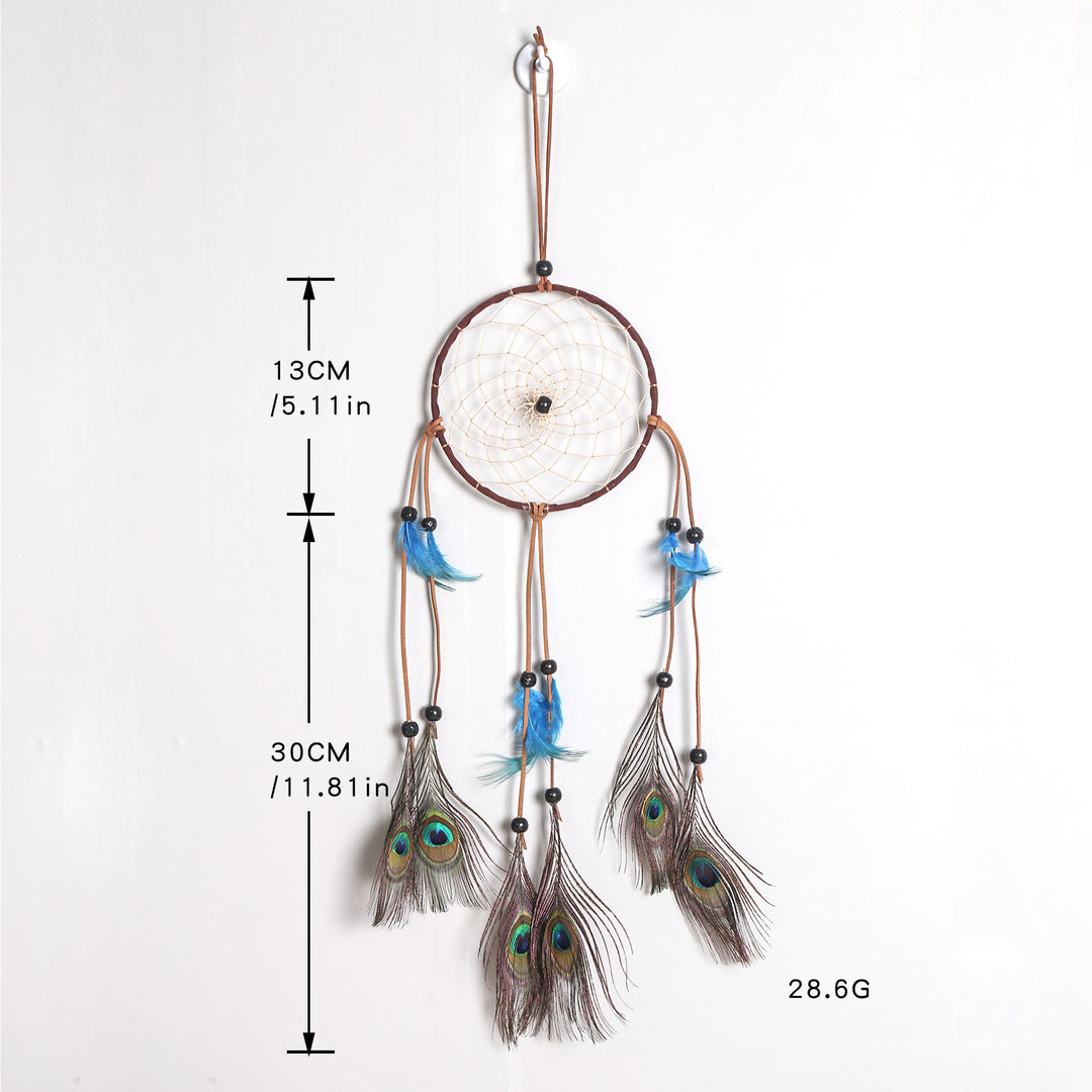 Attrape-rêves en plumes et perles en bois naturel tissées à la main Olivenorma