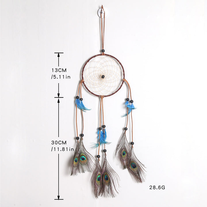 Attrape-rêves en plumes et perles en bois naturel tissées à la main Olivenorma