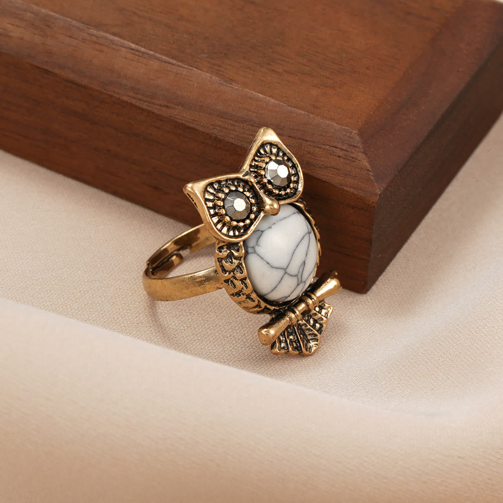 Bague ajustable hibou turquoise blanche Olivenorma