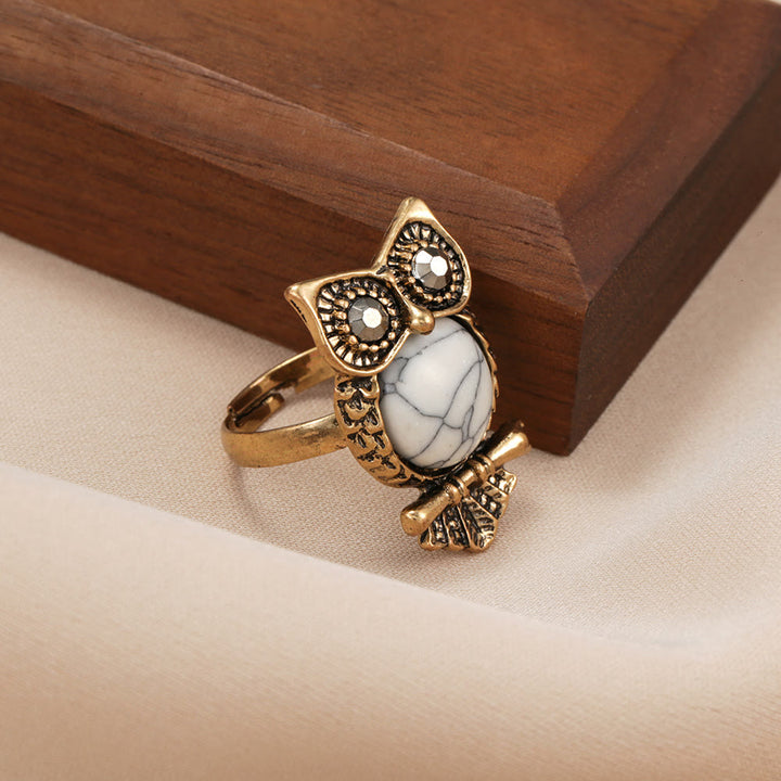 Bague ajustable hibou turquoise blanche Olivenorma