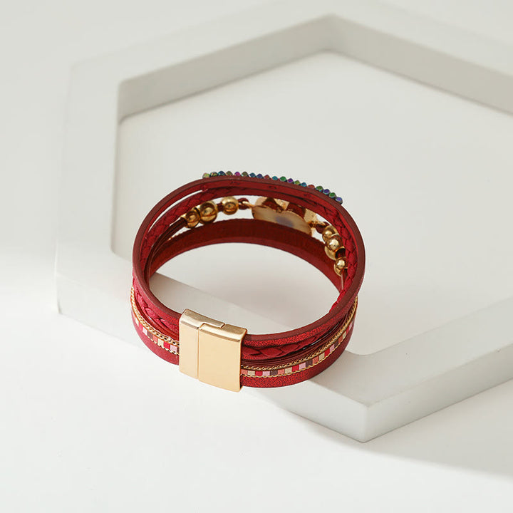 Bracelet Olivenorma « Triple Protection » en forme de cœur avec perles dorées en cristal et mauvais œil