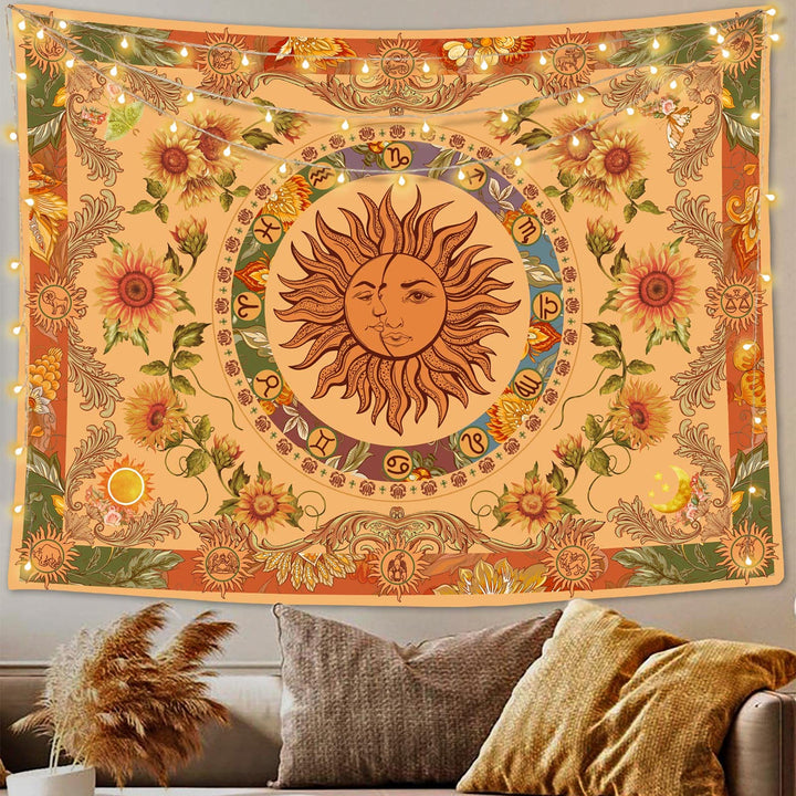 Tapisserie tournesol jaune orange soleil et lune Olivenorma
