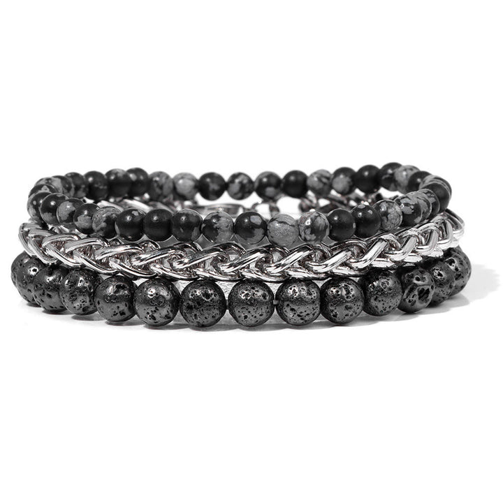 Ensemble de bracelets en pierre de lave noire Olivenorma « Paix et calme »