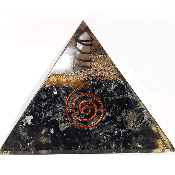 Tourmaline noire Olivenorma avec pyramide orgone d'équilibre mental en cristal clair