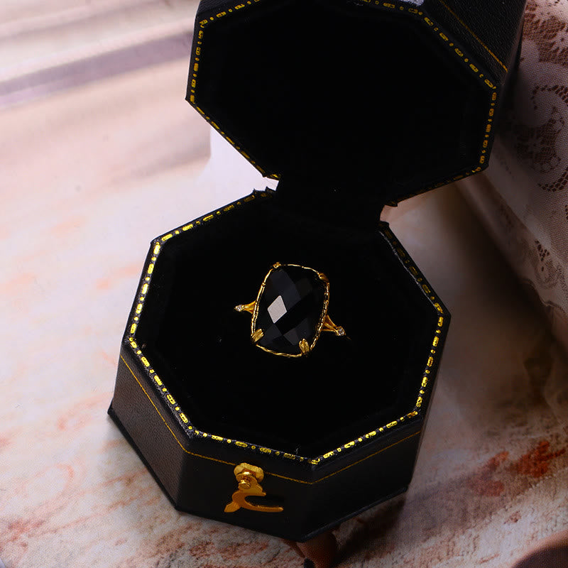 Bague vintage Olivenorma grande aigue-marine carrée en onyx noir
