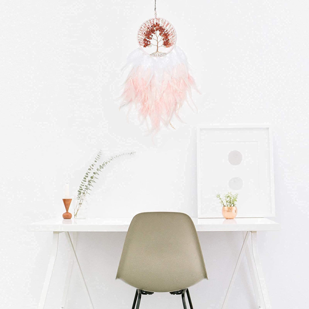 Attrape-rêves en cristal Olivenorma Arbre de vie avec plumes roses - image 1