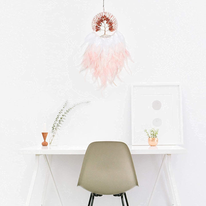 Attrape-rêves en cristal Olivenorma Arbre de vie avec plumes roses - image 1