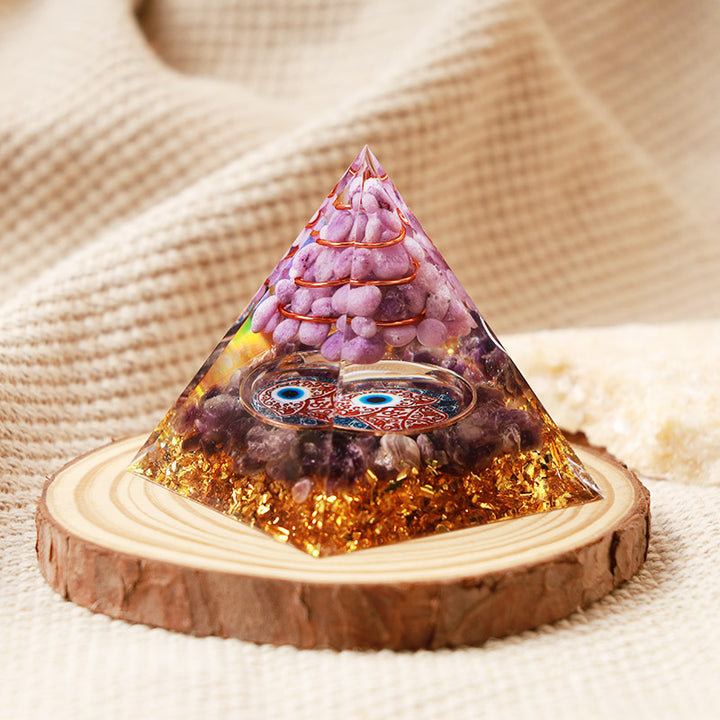 Pyramide d'orgone de protection Hamsa en améthyste Olivenorma avec jade violet