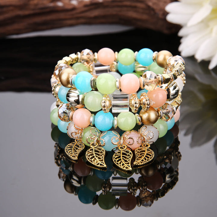 Ensemble de bracelets multicouches avec pendentif en feuille de Bohème Olivenorma
