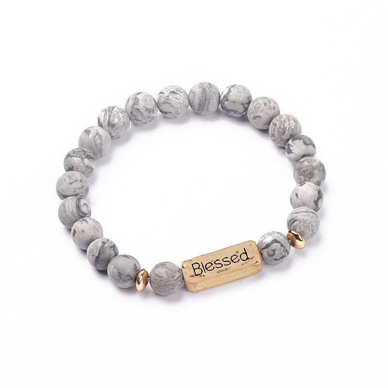 Bracelet gravé béni en pierres précieuses naturelles Olivenorma