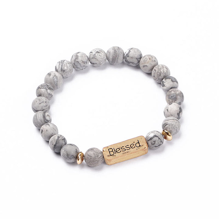 Bracelet gravé béni en pierres précieuses naturelles Olivenorma