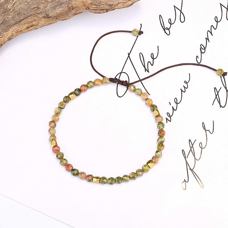Bracelet ajustable tressé en perles d'unakite à facettes Olivenorma 