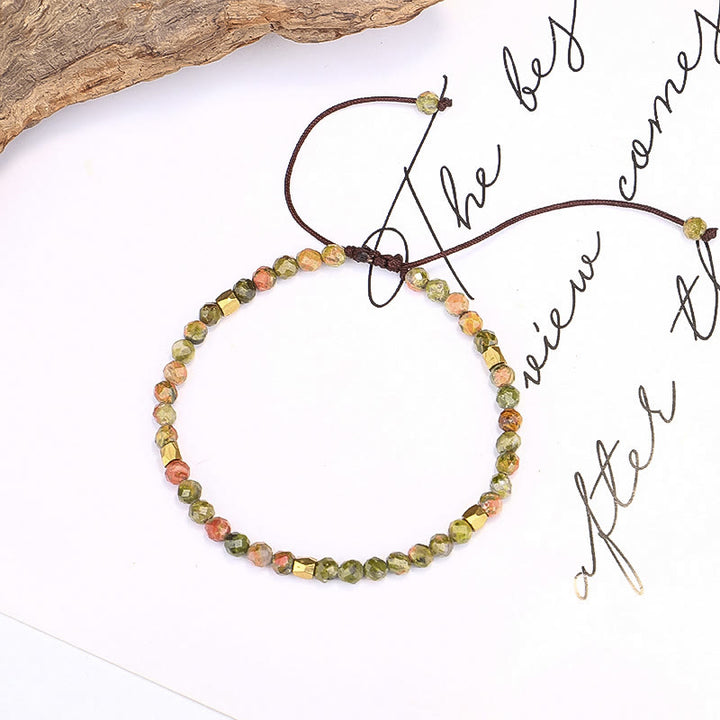 Bracelet ajustable tressé en perles d'unakite à facettes Olivenorma 