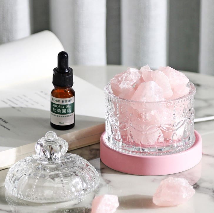 Lampe d'aromathérapie en cristal transparent amazonite et quartz rose Olivenorma 