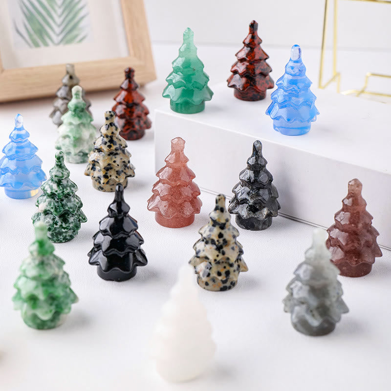 Olivenorma 1 pièce de décoration en pierre précieuse sculptée en pin de Noël en cristal naturel 